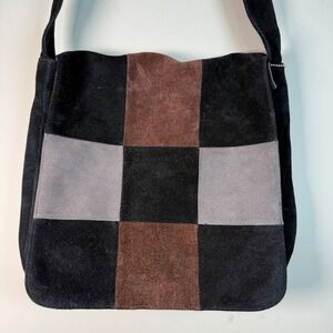 Dillards Black/Brown/Gray Patchwork Genuine Suede Shoulder Bag Hippie Boho